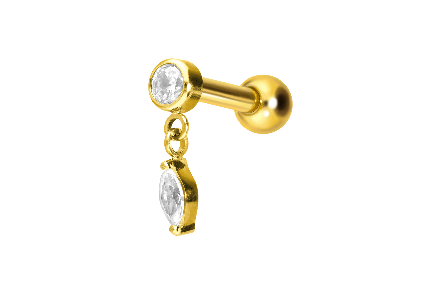 Titan Ohrpiercing mit Innengewinde KRISTALL + KRISTALLTROPFEN